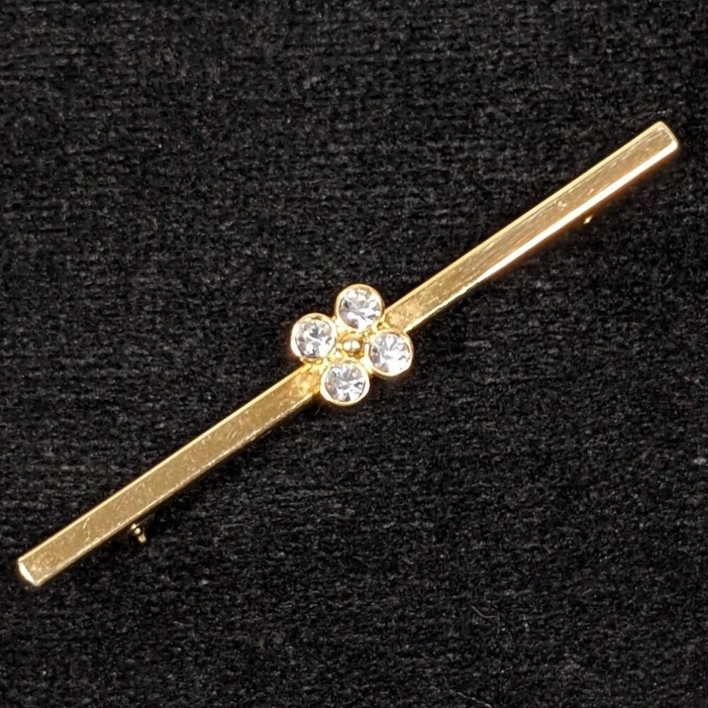 Vintage Avon Gold Tone Bar Pin Rhinestone Brooch Art Deco Style